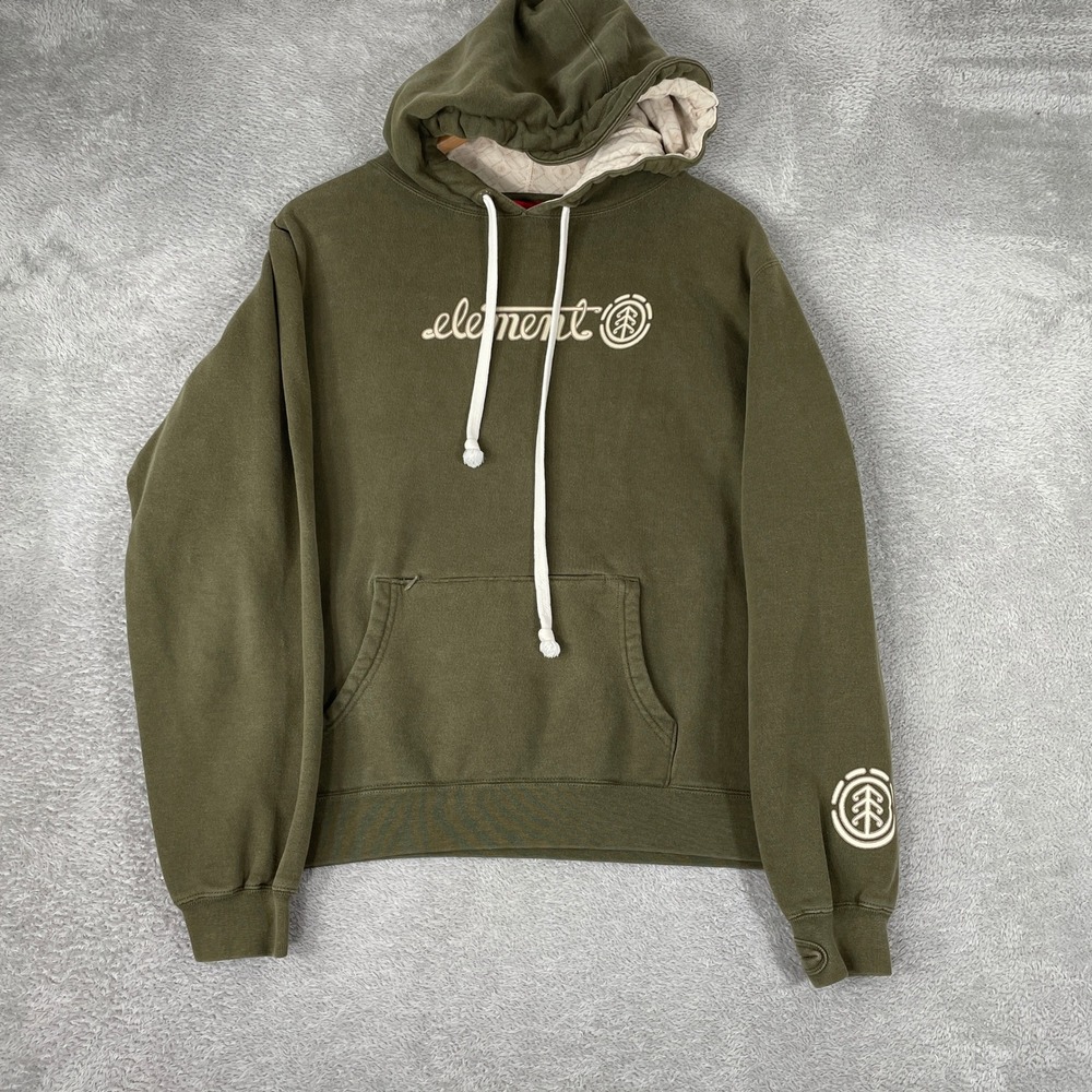 Element Skateboards Hoodie Womens Large Olive Green Y2K Embroidered Skater